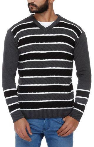 Andora Stripes Pullover V-Neck - Black