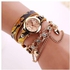 HONHX Woman Leather Rhinestone Rivet Chain Quartz Bracelet Wristwatch Yellow