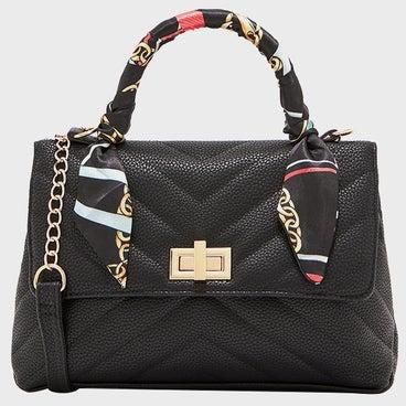 Quilted Handbag With Scarf Detail Black