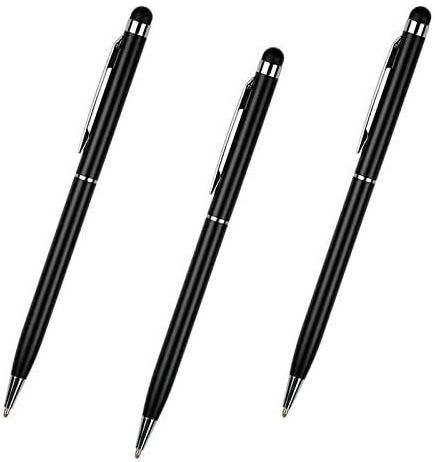 3X 2 in 1 Universal Capacitive Stylist Slim 2019 Ballpoint Pen Stylus for iPhone Tablet all smart phones Black