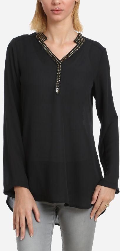 Bella Donna Chiffon Blouse With Gold Strass - Black