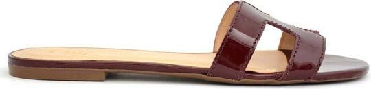 Maroon Leather Flat Slippers For Women