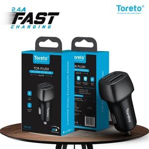 Toreto Tor-425 Tor-plush Dual Usb Port Car Charger With Fast Charge 2.4a + Free Type-c Cable - (black)