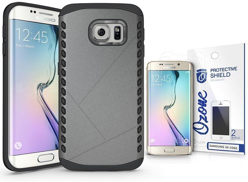 Ozone 2 in 1 Hybrid PC TPU Armor Protective Case for Samsung Galaxy S6 Edge with screen protector Grey