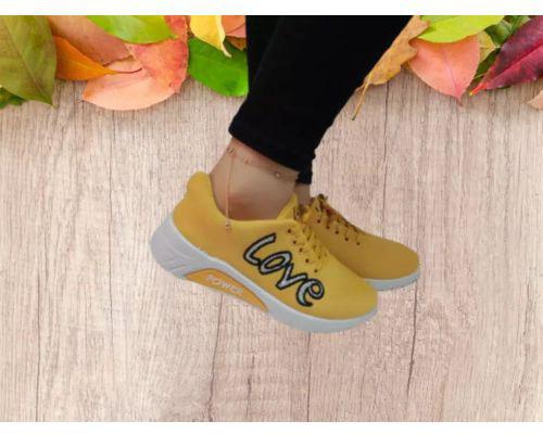 Knitted Lace-up Shoes, Yellow Color