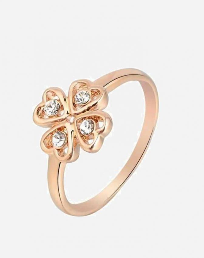 Generic Heart Shape Four Leaf Clover Ring - Gold