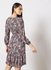 Casual Stylish Long Sleeves Tiered Dress Printed With Round Neck And A Belt Black