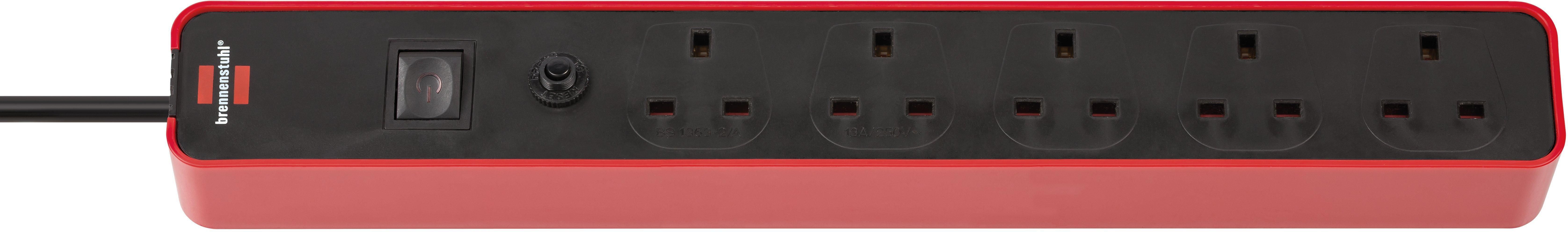 Brennenstuhl, Power Extension Cord, 5 Sockets, 1.5M Cord, Red Black