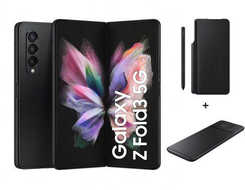 Samsung Galaxy Z Fold3 - 7.8-inch 256GB/12GB Dual SIM 5G Mobile Phone - Phantom Black + Flip Cover with Pen & Wireless Charger Trio/SM-F926B/DS
