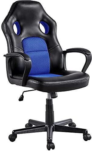 Yaheetech Blue Leather Office Gaming Chair Adjustable Swivel Chair ...