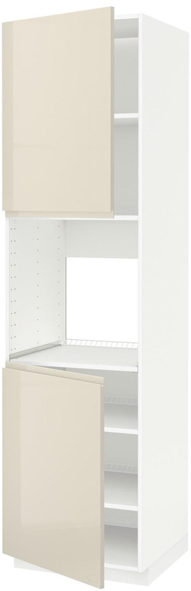 METOD High cab f oven w 2 doors/shelves - white/Voxtorp high-gloss light beige 60x60x220 cm