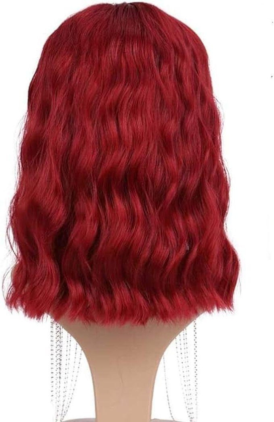 باروكة شعر صناعي قصير مموج احمر اللون شعر حراري