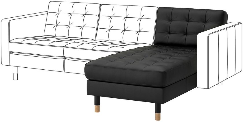 LANDSKRONA Chaise longue, add-on unit - Grann/Bomstad black/wood