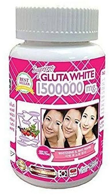 Gluta White Supreme White 1500000 Mg. -Grape Seed Extract, Co-enzyme Q10 - 30 Capsules. + Vitamin C