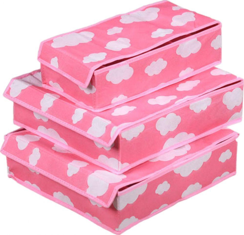 3 Pieces Set Underwear Drawer Cabinet Chief Organizer Storage Box (pink)