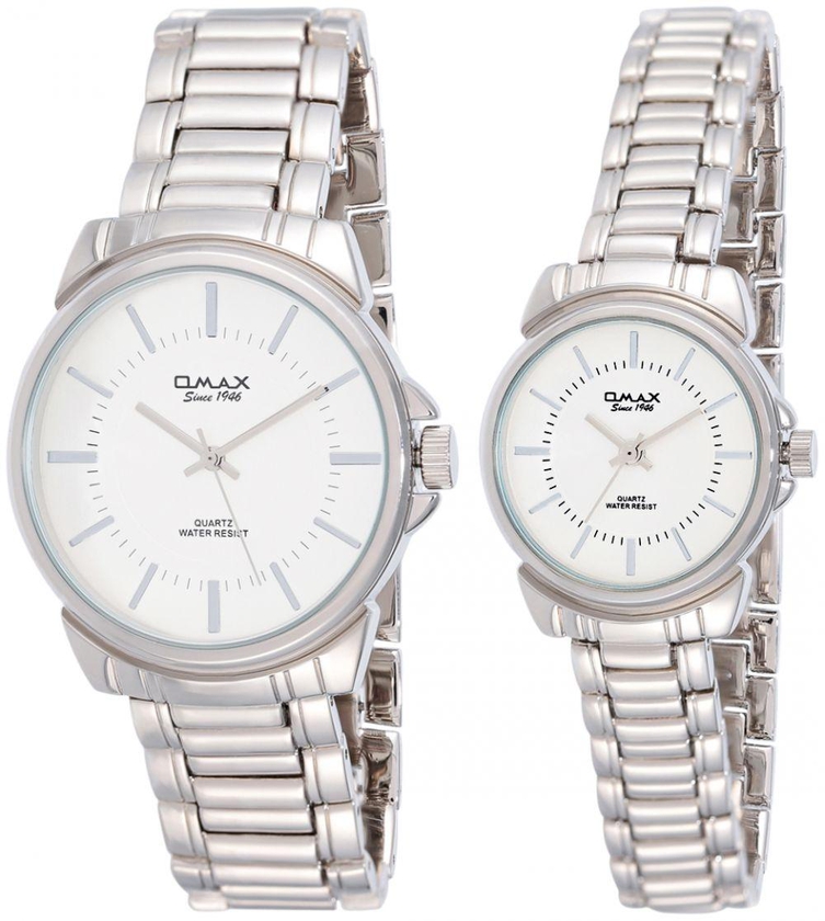 Omax His & Her's White Dial Metal Band Couple Watch Set - HSJ719P008/HSJ720P008