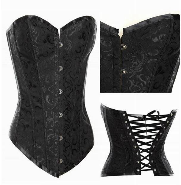 Sexy Strapless Black Satin Floral Bustier Corset - Size 3Xlarge