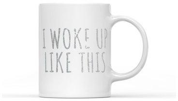 مج للقهوة بطبعة عبارة "I Woke Up Like This" أبيض/فضي 250مل