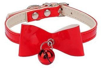 Bluelans Adjustable Dog Pet Collars Faux Leather Bowknot Necklace Bell Leash XS Red