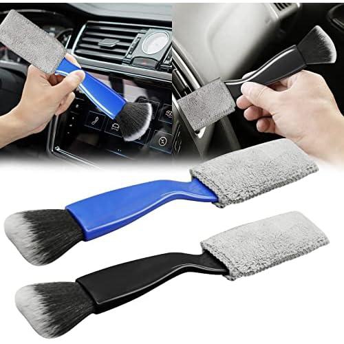 Double Head Brush for Car Cleaning, SYOSI, Portable Car Interior Detailing Brush Car Dust Brush, Soft Bristles Car Seat Brush for Cleaning Air Vent Dashboard (Blue, Black)