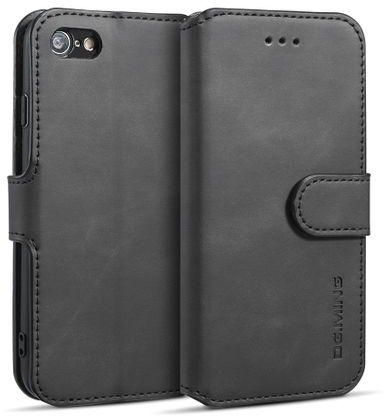 DG.MING Retro Oil Side Horizontal Flip Case With Holder & Card Slots & Wallet For IPhone 7 / 8(Black)
