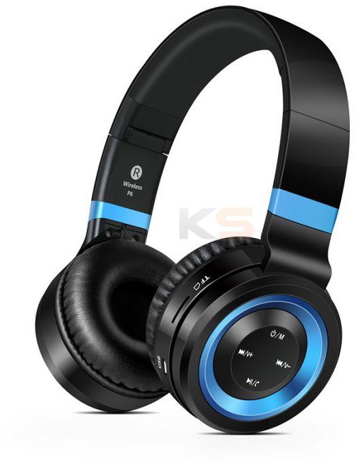 Sound Intone P6 Wireless Bluetooth 4.0 Headsets with Mic Support TF Card FM Radio Black and Blue
