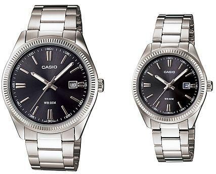 Casio His and Hers Stainless Steel  Black Dial Analog Couple Watch Set [MTP/LTP-1302D-1A1V]