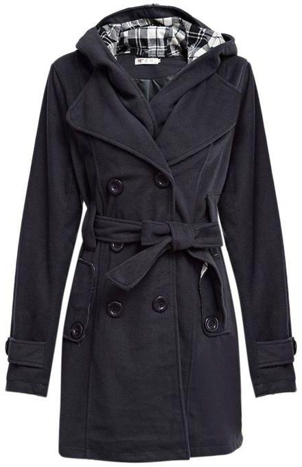 Fashion Ladies Double-breasted Coat With Belt - Deep Grey