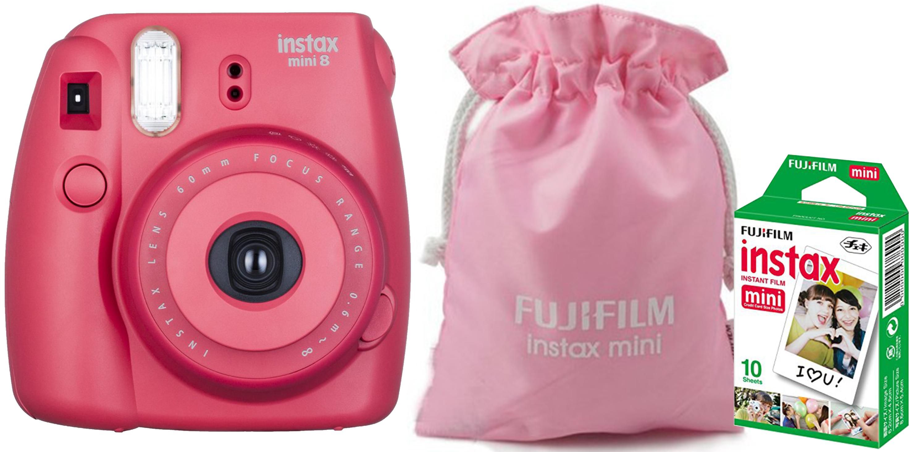Fujifilm Instax Mini 8 Instant Film Camera Red with Pink Pouch and 10 Film Sheet