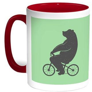 قدح قهوة - صورة دب يقود دراجة أحمر/أبيض