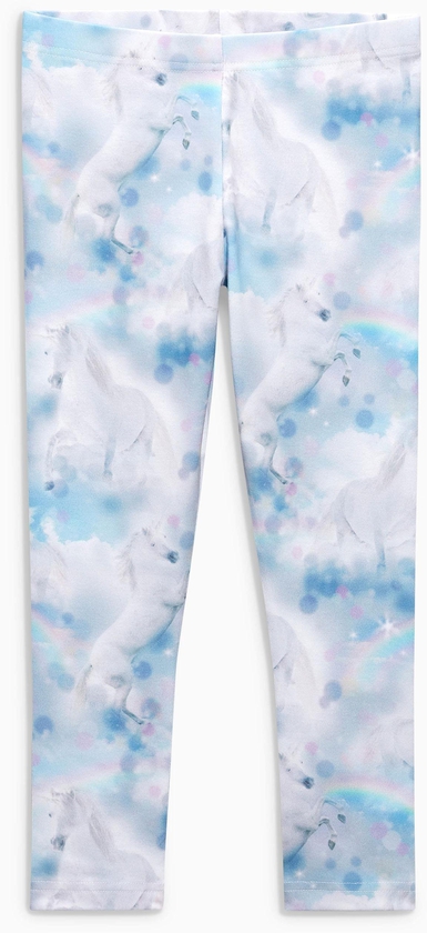 Blue/Grey Unicorn Printed Leggings (3-16yrs)