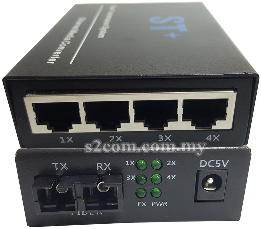Switch2com 1Port SC Singlemode to 4Port RJ45 Fiber Media Converter (FMC-1SCSM-4RJ45)
