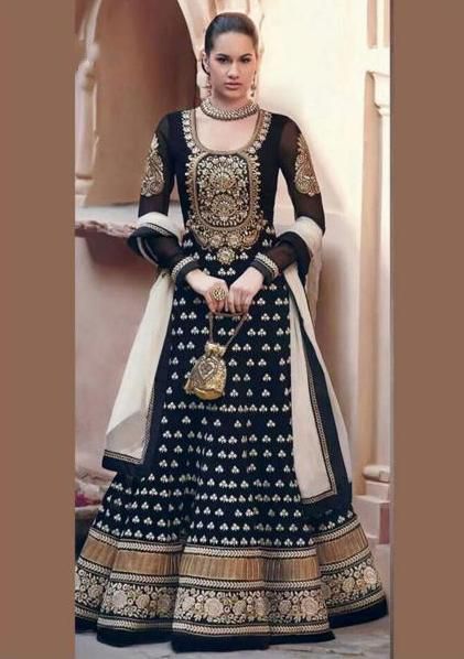 Embroidered Georgette Semi Stitched Fancy Designs Salwar With Dupatta Indian Dress Black