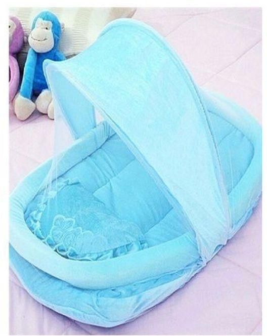Foldable Mobile Baby Bed With Mosquito Net - Blue