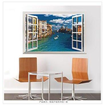 ملصق جداري بطبعة نافذة وهمية تطل على على البحر الأبيض المتوسط متعدد الألوان 60x90سم