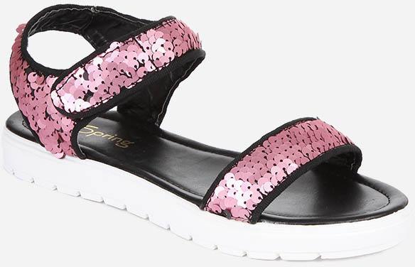 SPRING Black Matte Sequin Sandals - Pink