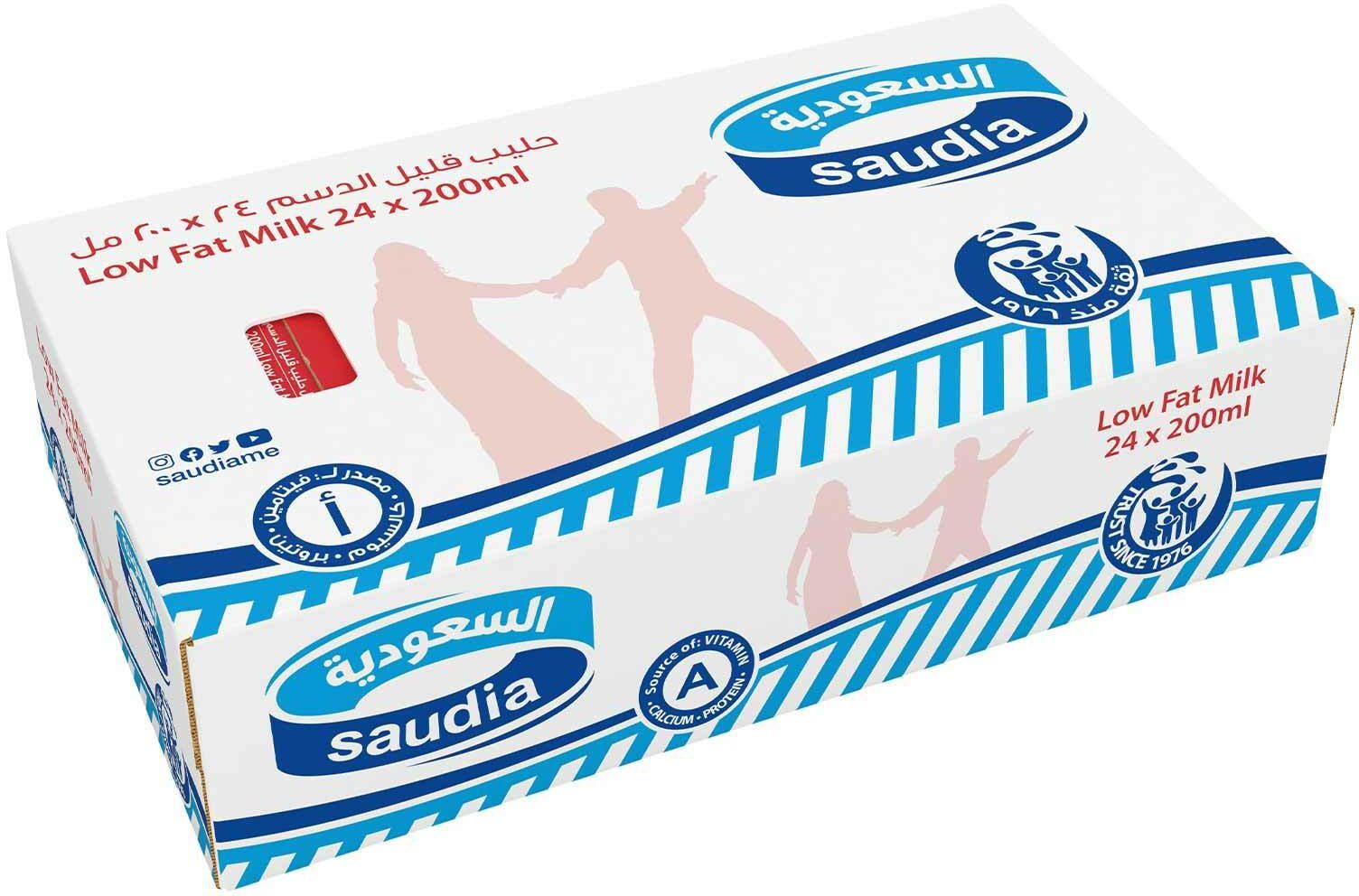Saudia long life low fat milk 200 ml &times; 24 pieces