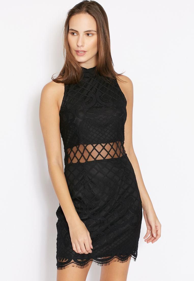Detailed Lace Mesh Insert Dress