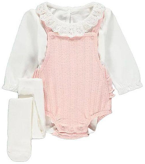 George Pink Soft Knitted Frill Romper And Bodysuit 3 Piece Outfit