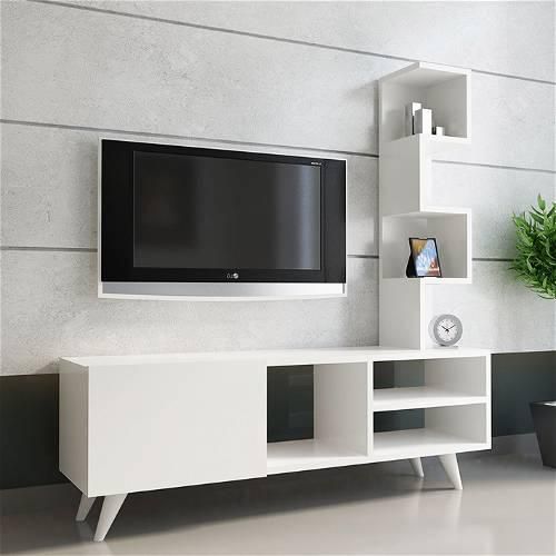 TV Unit with side shelves, White - TV109