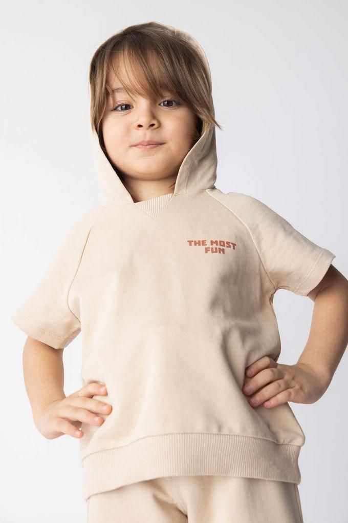 Defacto Baby Boy Regular Fit Slogan Printed Sweatshirt Fabric Short Sleeved T-Shirt