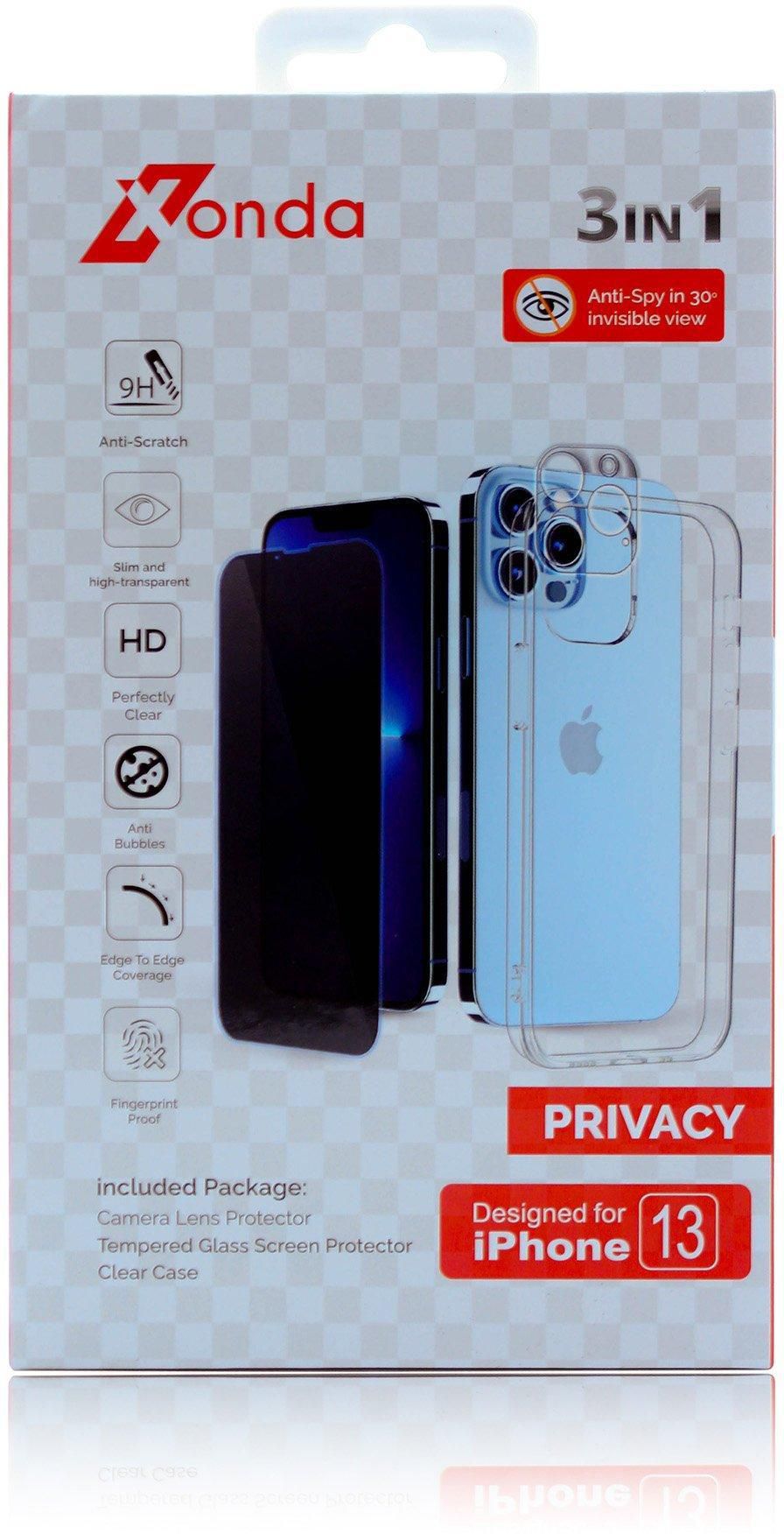 Xonda 3 in 1 iPhone 13 Case,Screen Protector Privacy ,Camera Lens ,Clear