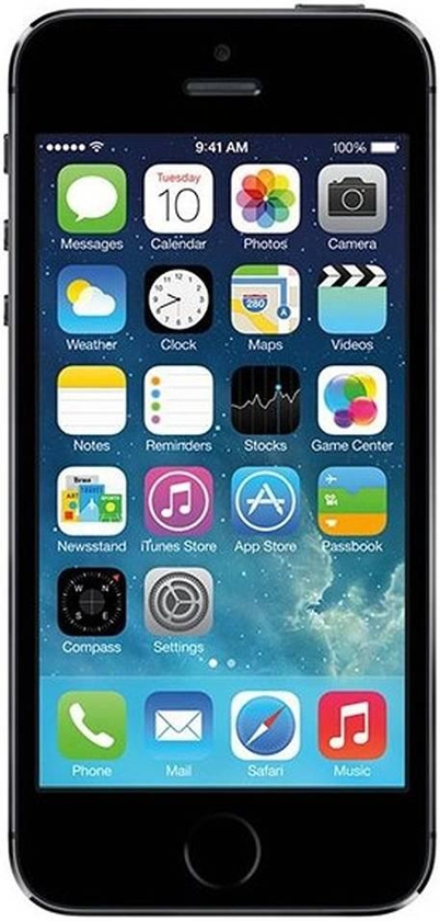 Renewed - iPhone 5s, 4.0" LCD Display, 16GB Storage, Apple A7 Chipset, 8 MP / 1.2 MP Camera, GSM/LTE Network, Space Grey