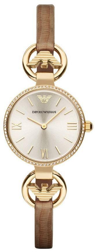 Emporio Armani Classic Women's Champagne Dial Leather Band Watch - AR1885