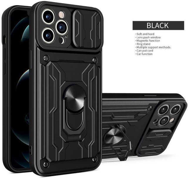 IPHONE 12 PRO Full Protection Case With Card Bag, Metal Ring & Slider Camera Cover