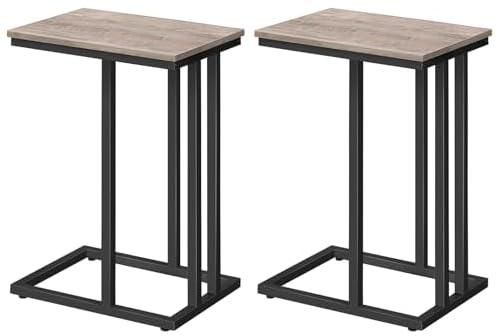 HOOBRO C Side Table, Set of 2 Portable Laptop Holder Snack Table, Heavy-Duty Sofa Side Table, Wood Look Accent Table, Space Saving in Living Room, Bedroom, Greige and Black BG02SFP201