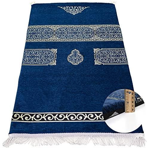 Modefa Turkish Islamic Prayer Rug - Foldable Orthopedic Foam Prayer Mat Janamaz - Thick & Comfortable Padded Muslim Praying Mat for Men & Women - Ramadan or Eid Gift - Luxury Meccan (Deep Blue)
