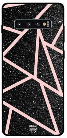 Protective Case Cover For Samsung Galaxy S10+ Black Gliters Light Pink Paths Pattern