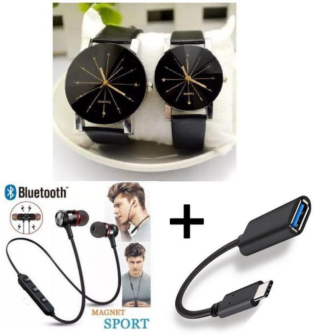 24 7 FASHION Couples Analog Quartz Watches (2)+Free Gift Box+Sport+Type C OTG Cable