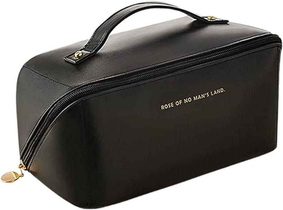 High Quality Leather Large Travel Cosmetic Bag (Black)